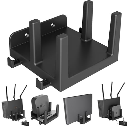 sciuU Väggfäste för routrar, TV-lådor, modem, nätverksswitchar – hållare vägghylla för 2 enheter < 3,9 cm/4,3 cm tjocklek – kompatibel med Apple TV, Xiaomi Mi Box, Roku, TP-Link, ASUS, Sky Q Mini
