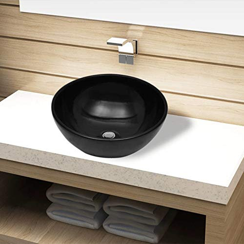 Xichuzi Lavabo, Lavabo sobre Encimera, Lavabo Baño, Mueble Lavabo, Muebles De Baño, de cerámica Negro Redondo