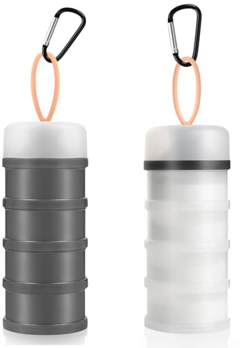 Accmor 2 Pcs Protein Powder Container to Go with Funnels Stand, 4 Compartments Stackable Protein Powder Dispenser for Workout, Fitness, Travel