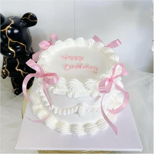 TELAIN Cake Topper Birthday 20 Pieces Pink Bow Cake Decoration, Elegant Cake Decor for Birthday and Party - Material