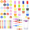 Segnabicchieri Silicone, 68 Pezzi Colorati Segna Bicchieri da Vino, Riutilizzabili Identificatore del Bicchiere di Vino, Segna Bicchieri Calici Nome,Tazze Forniture per Decorazioni, 6 Stili