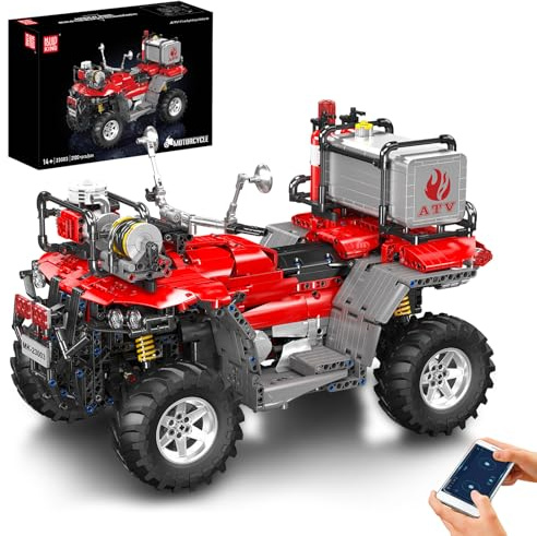 Mould King 23003 Technik ATV Feuerwehr-Motorrad Bausatz mit Fernsteuerungsfunktion und elektrischen Komponenten MOC Feuerwehrfahrzeug-Modell Technologie Klemmbausteine Bausatz (2100+Teile)