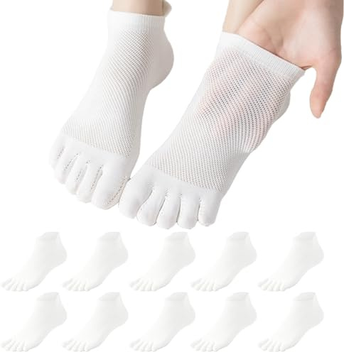 Risipu 5 paia di calzini con dita da uomo e da donna, 37-45, in cotone, traspiranti, per fitness, corsa, uso quotidiano, bianco, Taglia unica