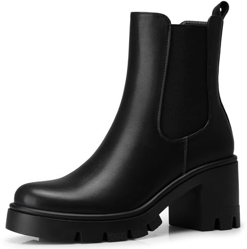 CELLENZ Women Chelsea Ankle Boots: Fashion Platform Boots - Chunky Heel Low Booties Womens - Black Leather 2026 Ankle Boot Night out Work Trip Size 6