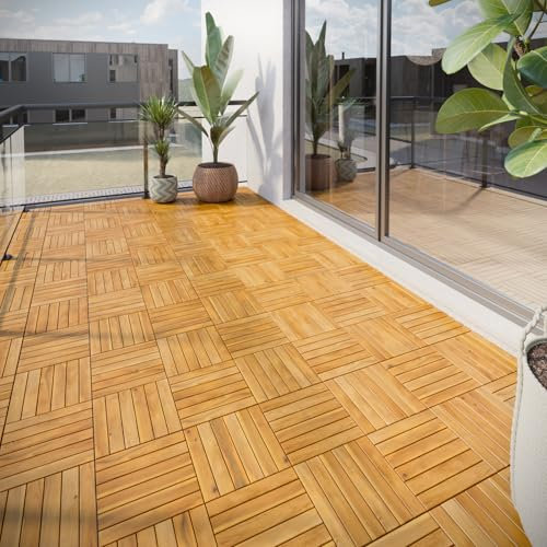 URBNLIVING 9–54 Pcs Acacia Wood Interlocking Deck Tiles for Outdoor Use, 30x30cm Weather-Resistant Square Flooring for Balcony, Garden & Patio, Easy DIY Click Install, Non-Slip, Low Maintenance