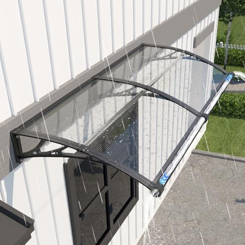 Marquise de Porte Extérieure 200x80cm Auvent avec Drainage pour Terrasse | Anti-UV pluie vent neige, Polycarbonate 5mm, Résiste aux chocs, Support ABS anti-rouille, pour Fenêtre, Balcon, Terrasse