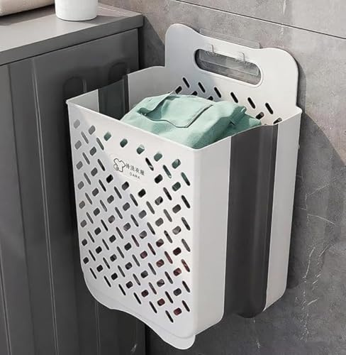 Zusammenklappbarer Wäschekorb zur Wandmontage, platzsparend, zusammenklappbar, für Badezimmer, Schlafsaal, Zuhause, Waschküche (Weiß, S-38,1 x 27,9 x 17,8 cm)