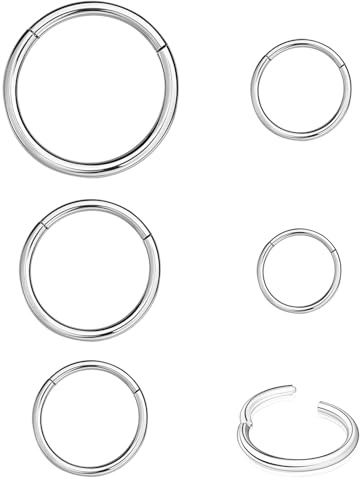 QZKJQDD 5 Stück Nasenring Edelstahl 18G, Nasenring Hoop, Hypoallergen Nasenringe Conch Septum Tragus Ohr Piercings für Damen Herren, Snug Ear Body Piercing Schmuck 6mm, 8mm, 10mm, 12mm, 14mm