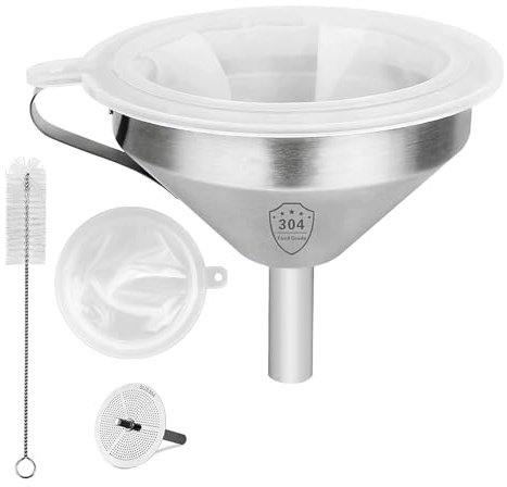 Küchentrichter Set Fettsieb Trichter 4 Stück Füllflaschen Trichter Set Abnehmbarer 200 Mesh Filter Lebensmittelqualität Sieb Reinigungsbürste Zum Übertragen Von Flüssigkeiten Öl Saft Marmelade Pulver