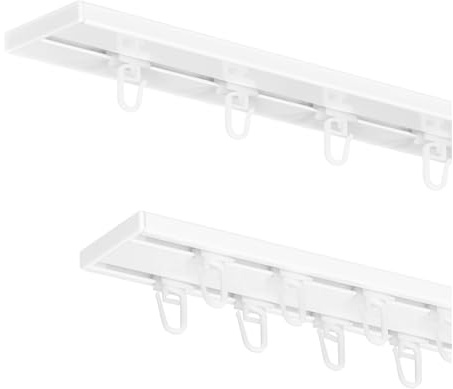 MDEKOR Aluminium-Vorhangschiene 300 cm - 2-in-1 Einzelschiene oder Doppelschiene, Deckenmontage, Weiß - Komplett-Montageset inkl. Gleitern/Haken mit stabilen Metall Halterungen - Leise Laufkanäle