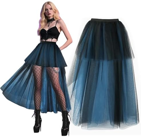 LUKIUP Donna Gonna Tulle Corto Davanti Lungo Dietro, Sottogonna Strati Gonna Balletto Prom Party, Donna Gonna Strati Gonna Balletto Adatto Carnevali Halloween Feste Tema Altre Occasioni Nero e Blu