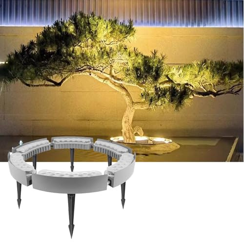 CYHTYM Anneau lumineux Lampe circulaire d'extérieur pour arbre et palmier, projecteur paysager DC24V 12W, éclairage sans fil extensible et emboîtable(Yellow light,6 SETS)