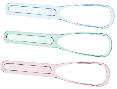 TOVINANNA 3 Pezzi Raschietto per Lingua in Plastico Manico e Forma a Arco per Pulizia Lingua e Riduzione Cattivo Odore Orale