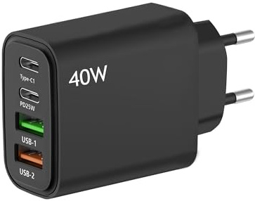 EU travel adapter charger, 2 USB C and 2 USB A Ports European Plug Adaptor with Type C and USB A, European Wall Fast Charger compatible with iPhone, Samsung and others