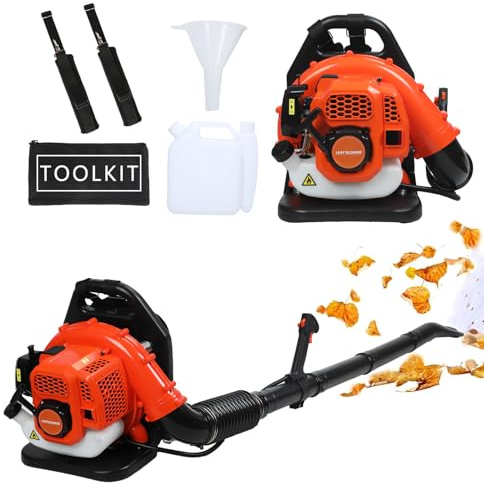 Souffleur à feuilles à essence, à 2 temps, pour le refroidissement par air, portable, 665 CFM multifonction pour souffler les feuilles, le sable, le gravier pour le jardin, l'extérieur (Orange-52CC-B)