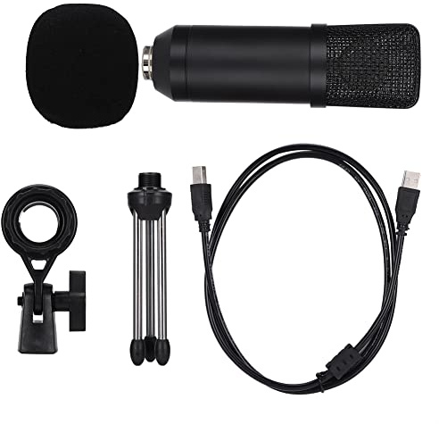 Spryflower Portable Condenser USB Microphone, Professional PC Microphone with Tripod Stand, Cardioid Pickup for Online Chat Recording Streaming, Plug and Play USB Mic for Laptop Tablet PC (Black)