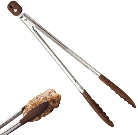 Wooden Tongs, Walnut Wood Food Tongs for Toaster, BBQ, Salad, Cooking and Serving, Kitchen Utensils, 9 Inch
