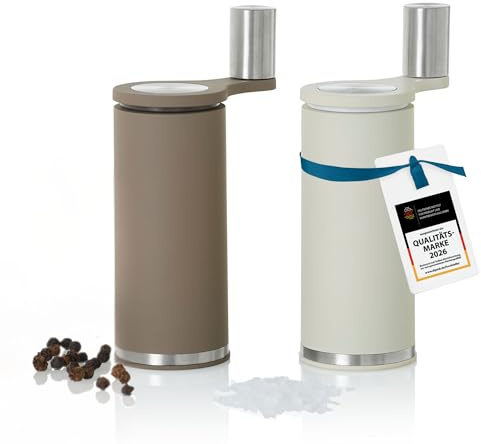 AdHoc Macinasale e pepe con macina in ceramica e supporto per ingranaggi SMOOS | Set di due macinaspezie manuali con manovella | macinazione uniforme senza sforzo