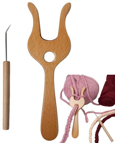 Kordelstrickgabel - Holzgriffstruktur, Metallhakenwerkzeug, präzises Flechtgerät, kompaktes Garninstrument | Geeignet für Kordelzugherstellung, Schal, Flechten, Kordelweben und dekorative