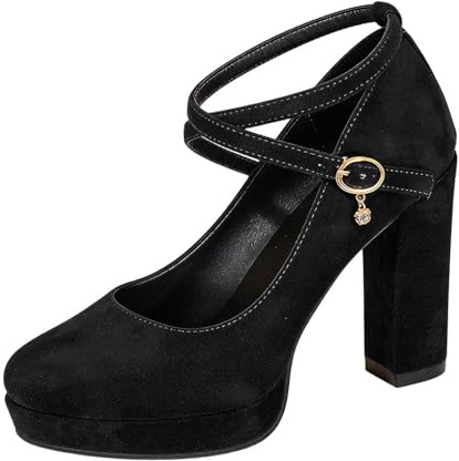 Traditional Shoes Women's Mary Jane Shoes with Straps, Elegant Block Heel Pumps, Traditional Dirndl Shoes, Festive Party Heel Shoes, Wide Feet, Wedding Shoes for Oktoberfest