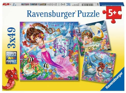 Ravensburger Puzzle Bezaubernde Meerjungfrauen - 3x49 Teile Puzzle ab 5 | 3x49 Teile Puzzle, Kinderpuzzle ab 5 Jahre, Ravensburger Qualität