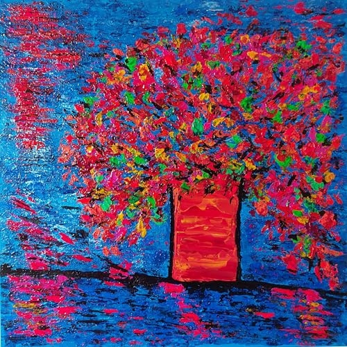 DORON ARTE QUADRO MODERNO ASTRATTO DIPINTO A MANO TELAIO GALLERY BORDI DIPINTI - FIORI ASTRATTI - 60x60x4 cm -RIF107