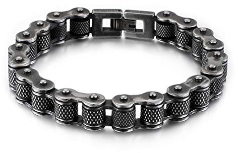 WANGLXTC Mode Titan Stahl Armband, Herren Fahrradkette Armbänder, Handgelenk poliert Panzerkette Kettenarmband Biker Exquisit, Black