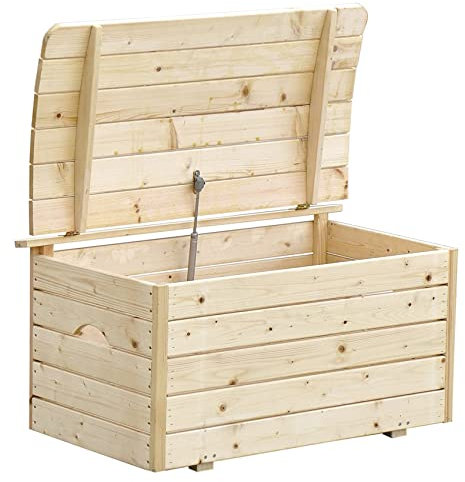 TIMBELA Baul para juguetes de madera - 80x50xA47cm -Baúl con Tapa de almacenaje de Madera Interior Exterior Jardin M034-1