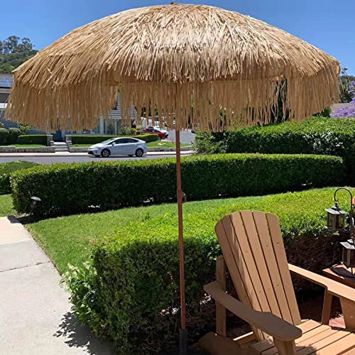 JJ Home Parasol de Plage en chaume ø250 cm, Parasol Hawaii TiKi, Parasol de Table d'extérieur avec Fonction d'inclinaison et manivelle, UPF50+, Parasol de Plage pour Jardin, Piscine, Balcon