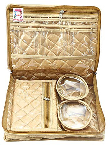 atorakushon Satin Makeup Pouches Vanity Jewellery Traveling Organizer Storage Box Cosmetic Bag it along anywhere easily For Women Golden