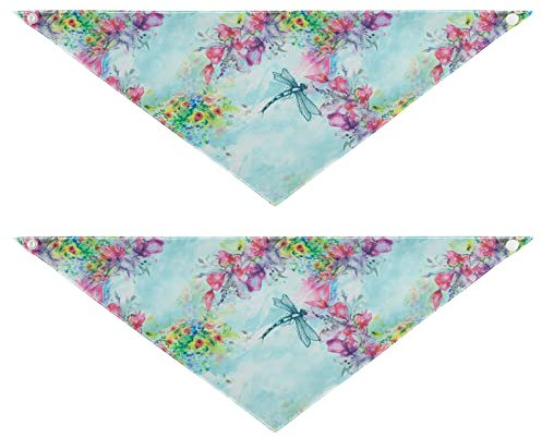 2 Stück Hundehalstücher Haustier Bandana Schal Druckknopf Dreieck Lätzchen Halstuch Set Haustier Urlaub Zubehör Dekor für kleine bis große Welpen Hunde Katzen mittelgroße Aquarell Blumen