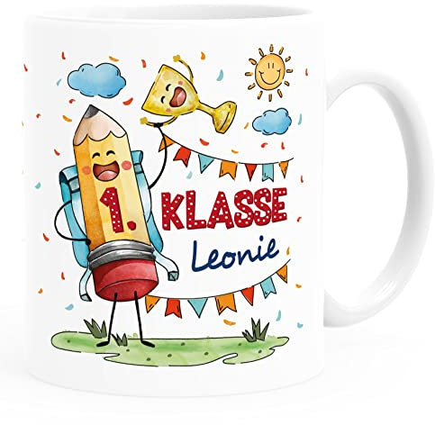 SpecialMe® Tasse Schulkind Geschenk Einschulung personalisiert Name Stift Schulranzen Kindertasse für Jungen Mädchen weiß standard