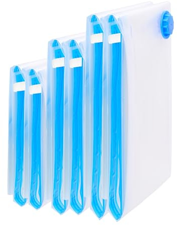 Die Vakuumbeutel für Kleidung und Bettdecken von figg (6er Set 2x XXL, 2x L und 2x S) - 6 Vakuumierbeutel inkl. 6 Etiketten - Staubsauger Vakuum Aufbewahrungsbeutel