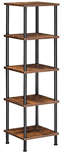HOOBRO 5-Tier Corner Shelf Stand, Corner Square Rack Display Shelf, Tall Storage Plant Stand, Bookcase for Small Spaces, Living Room, Home Office, Kitchen, Rustic Brown and Black BF50CJ01