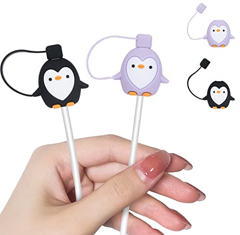 DiyGody 2 Stück Anti-Breaking Kabelschutz mit 3D Pinguin Design für iPhone USB Ladegerät, Niedlicher DIY-Kabelschutz für Mädchen und Kinder, Handys Ladekabel Mauskabel USB-Kabel mit Staubdichte Kappe