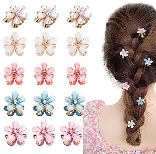 15 Stück Kleine Blumen-Haarspangen, Niedliche Haarspangen, Hochzeit-Haarspangen, Mini-süße Strass-Metall-Haarnadeln für Frauen, Braut-Haarspangen für Mädchen, Hochzeit, Haarschmuck(5 Blumenmuster)