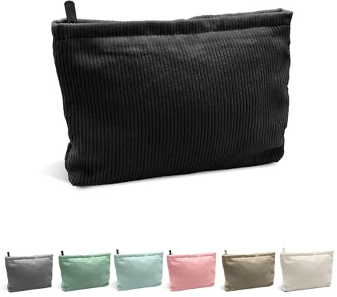 YEJAHY Kleine Make-up-Tasche, Cord-Kosmetiktasche, Make-up-Tasche, Organizer, Aufbewahrungstasche, Reise-Kulturbeutel, Zubehör-Organizer für Frauen, Schwarz