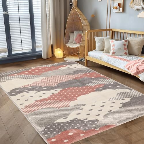 Kinderteppich Kinderzimmer Wolke Design Kinder Teppich Babyzimmer Weicher Flor, Farbe: Pink, Größe: 140 x 200 cm
