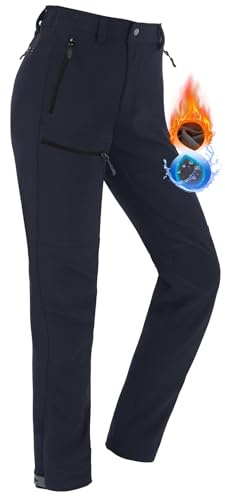 Vzteek Damen-Wanderhose-Thermohose-Skihose-Schneehose-Softshellhose-Wasserdicht Winter Warm Gefüttert Arbeitshosen Regenhose Trekkinghose Outdoor Hosen für Damen Cargohose (Navy,S)