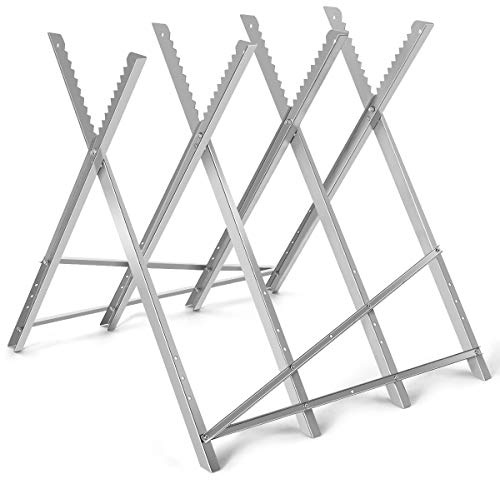 COSTWAY Sägebock Stahl, robuster Arbeitsbock 100 kg Tragkraft, Sägeständer klappbar mit gekerbten Sägezähnen Holzschneidebock tragbar Arbeitsbock