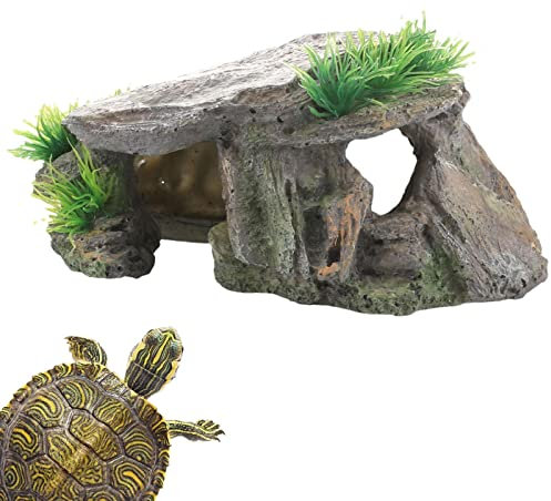 RASOLI Reptilienversteck | Harz hohl Aquarium Ornament | Turtle Cave Tank Zubehör für Reptilien, Eidechsen, Schildkröten, Fische, Amphibien, Bartagamen