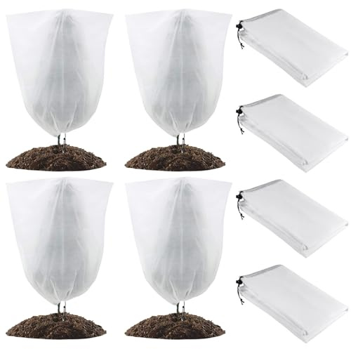 DAZZTIME 4 Pezzi Cappuccio Protezione Piante 80 x 100cm,Telo Piante Inverno con Coulisse,Tessuto Non Tessutoper Piante,per Piante per Proteggere in Inverno da Gelo, Non Tessuto