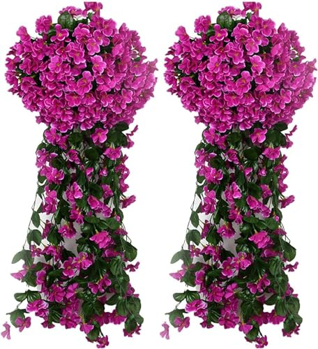 Denxahao Künstliche Hängende Blumen, Kunstblumen wie echt, Blauregen, Efeublumen, Glyzinien, Veilchen, hängende Kunstblumen für Hochzeit, Balkon, Garten Dekoration 90CM (2PCS/Fuchsia)
