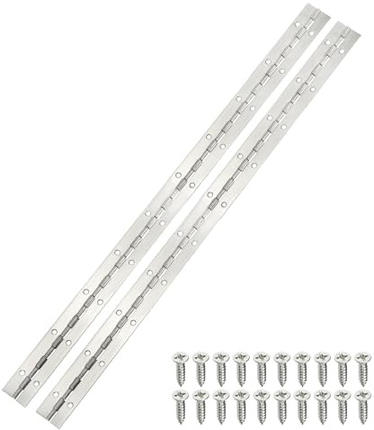 sourcing map 2 Pack Piano Hinge, 20 Stainless Steel Continuous Hinge Door Hinge with Holes, for Boat Cabinet Door Box Furniture, Silver