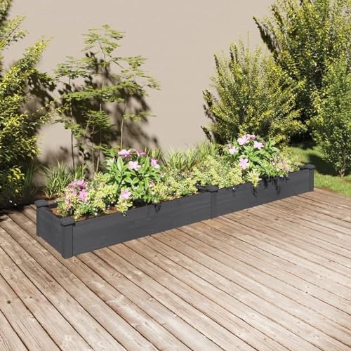 LAPOOH Hochbeet mit Einsatz Grau 240x45x25 cm Massivholz Tanne, Pflanzbeet, Balkonkasten, Pflanzkasten, Gemüsebeet, Kräuterbeet, Pflanzkiste, Blumenbeet - 364297