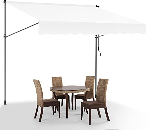 Eulenke Tenda da Sole per Balcone 250 cm, Tenda da Sole Senza Foratura con Manovella, Resistente ai raggi UV, Protezione solare e impermeabile, Bianco