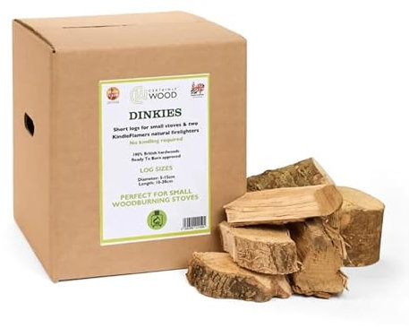 Certainly Wood Dinkies Firewood Logs with KindleFlamers - Small Kiln Dried Hardwood for Compact Wood Burners Firepit BBQ Pizza Ovens - Mini Fire Wood for Open Fire Pit Camping Canal Boats Tipis Yurts