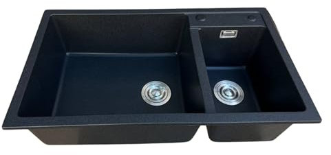 Évier de cuisine Évier en granit double chambre Noir 81x45 + Siphon