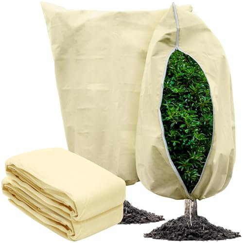 OAHAO 2 Packs Plant Covers Freeze Protection Large 120 * 180CM Winter Cold Frost Blankets for Plants Shrub Jacket with Zipper Drawstring Reusable Frost Cloth Plant Freeze Protection Tree Cover Bags