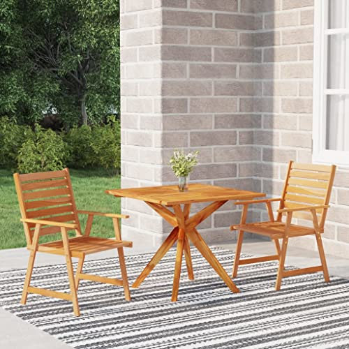 NQJIBUE Gartenmöbel-Set, 3-teilig, Massivholz, Akazie, Gartenmöbel-Sets